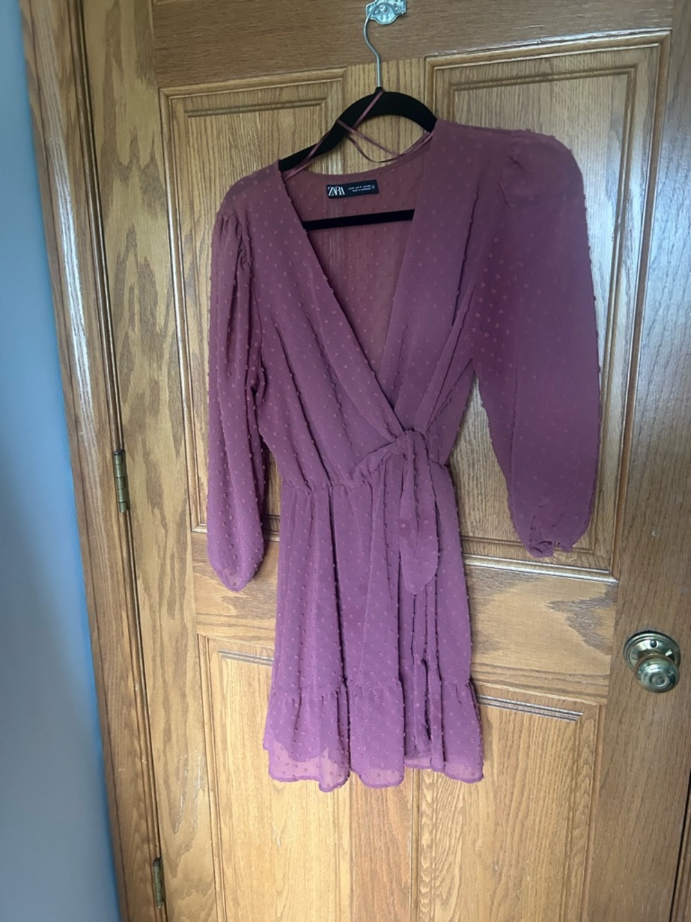 Zara Dusty Plum Wrap Mini Dress with Tie Waist